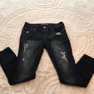 Express distressed ankle length skinny jeans
